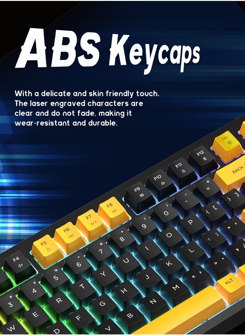 UCHUANG - 98-Key Wired Keyboard - Membrane Keyboard - Gaming Keyboard - Office Keyboard - Built-in Volume Adjustment Knob - Rainbow Backlit Quick Response - Computer Keyboard - Image 1