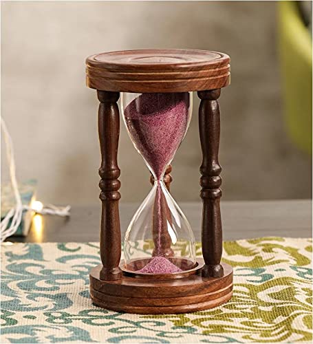 Ximdeco® Nautical Wooden Pink Sand Timer Hourglass 5 Minutes | Tea Timer Exercise Timer | Elegant Decorative Sand Clock Showpiece 6.5 Inches | Functional Natural Wood Hourglass for Home Office Study - Image 1