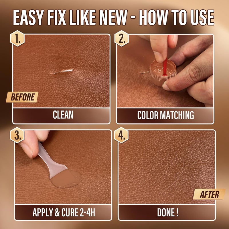 KIKYO Brown Leather Repair Kit, Faux Leather Chair & Couch Repair Kit for Furniture, Sofa, Purse, Belt, Super Easy Match Colors and Fix Scratches, Tears, Fade, Holes on PU, Genuine & Pleather - Image 3