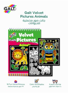 Galt Toys Velvet Pictures – Animals | Fun Coloring Book for Kids 4+ | 10 Animal Velvet Pictures | A5 Spiral Bound | Creative Activity for Kids | 14.8x21 cm | Color & Display  - Image 1