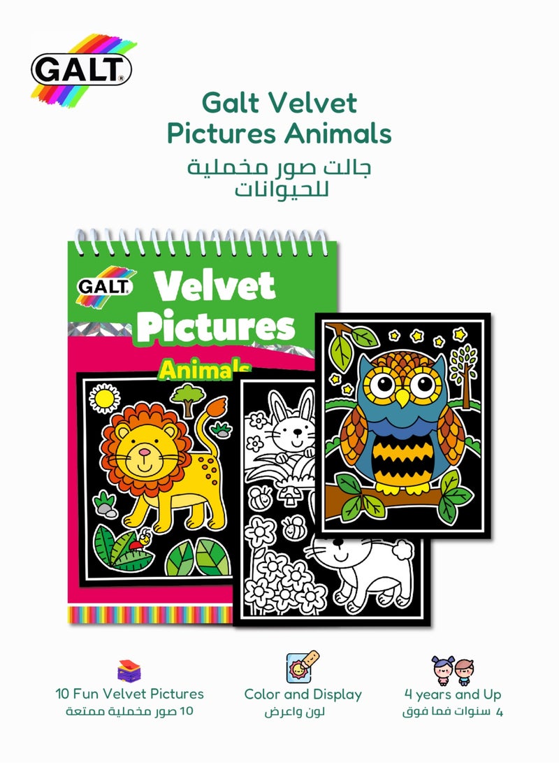 Galt Toys Velvet Pictures – Animals | Fun Coloring Book for Kids 4+ | 10 Animal Velvet Pictures | A5 Spiral Bound | Creative Activity for Kids | 14.8x21 cm | Color & Display - Image 1
