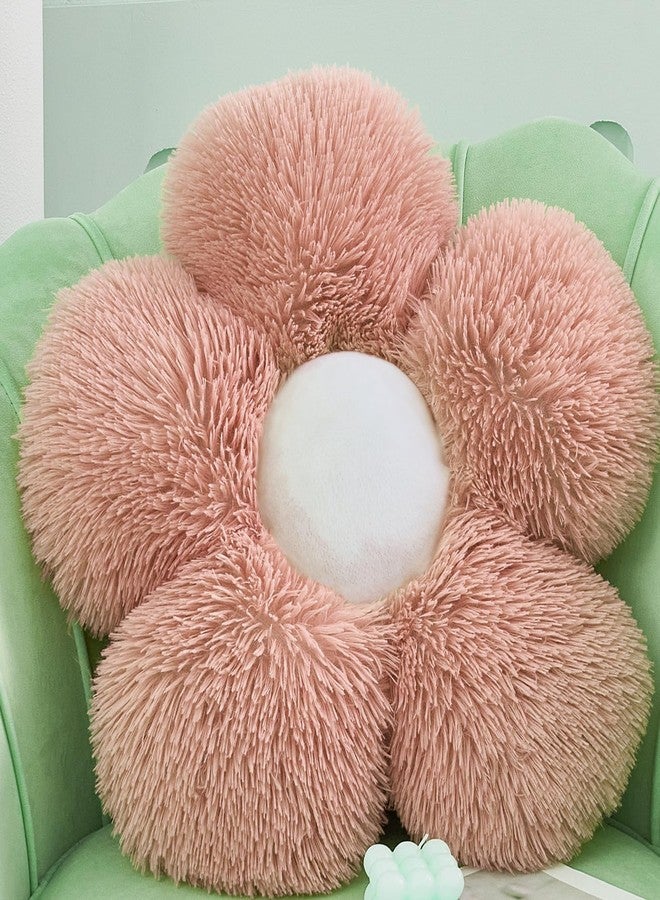 MorroMorn Flower Pillow Shaped Throw Pillows, 20" Floor Pillow Butt Cushion - Fluffy Shaggy Daisy Floral Decorative Pillows for Bed Couch Sofa Chair Cute Plush Faux Fur Room Decor (Blush) - Image 1