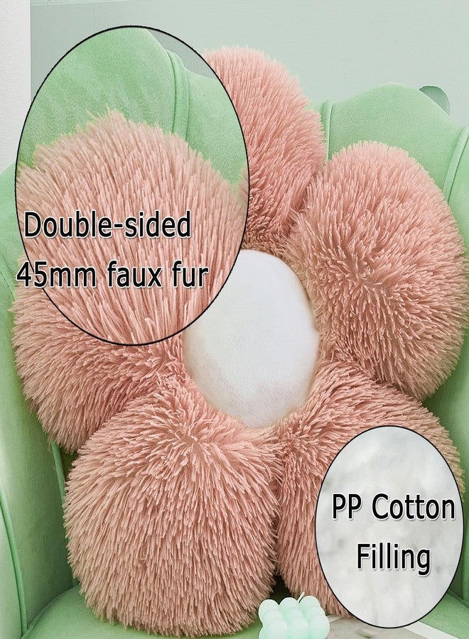 MorroMorn Flower Pillow Shaped Throw Pillows, 20" Floor Pillow Butt Cushion - Fluffy Shaggy Daisy Floral Decorative Pillows for Bed Couch Sofa Chair Cute Plush Faux Fur Room Decor (Blush) - Image 3