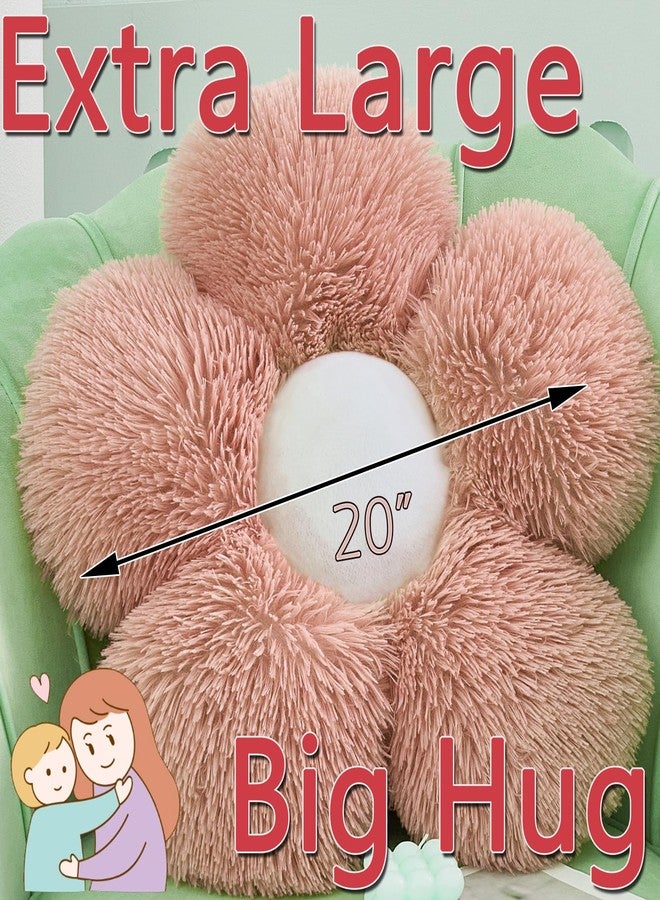 MorroMorn Flower Pillow Shaped Throw Pillows, 20" Floor Pillow Butt Cushion - Fluffy Shaggy Daisy Floral Decorative Pillows for Bed Couch Sofa Chair Cute Plush Faux Fur Room Decor (Blush) - Image 2