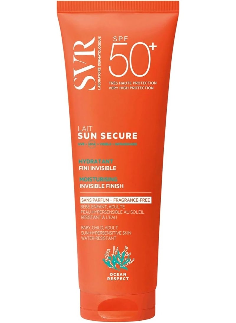 اس في أر كريم واقي من الشمس SVR SUN SECURE للوجه والجسم بعامل حماية من الشمس 50+ لجميع أنواع البشرة، كريم حماية من أشعة الشمس فوق البنفسجية UVA/UVB بعامل حماية 50، غير دهني، آمن على الشعاب المرجانية، لجميع الأعمار