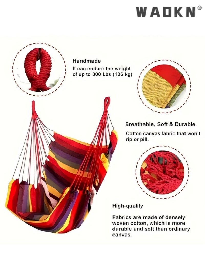 دبليو أيه أو كي أن كرسي هزاز مع أرجوحة مخططة حيوية مثالية للاسترخاء في الهواء الطلق في الفناء الخلفي أو في الأماكن المغلقة . يتمتع الكبار والأطفال ، قماش من القطن دائم ، مع الحمولة القصوى 300 جنيه ( 136 كجم ) ، بما في ذلك حقيبة يد - Image 2