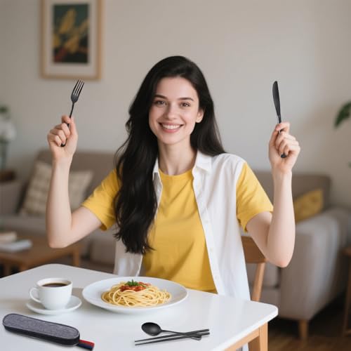 GuoluvSoo Reusable Travel Utensils Set with Case, Premium Stainless Steel Flatware, Portable Silverware for Lunch, Camping, Picnic, Travel Fork and Spoon Set, To Go Utensils, Dishwasher Safe - Image 3