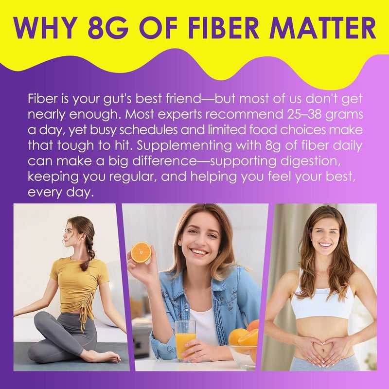 NEVISS Fiber Gummies for Adults 8g Inulin Psyllium Husk FOS More with Probiotics Green Tea Extract Sugar Free Plant Based Fiber Supplement Blend for Digestive Health Regularity NonGMO Vegan 60Cts - Image 4