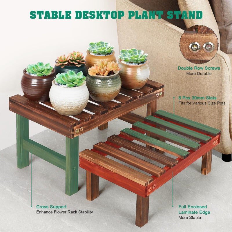 COOGOU 3 Tiered Small Plant Stands Shelf Indoor Outdoor,Wood Flower Pot Stand Holders Rack,Freestanding Corner Ladder Shelves for Plants Succulent Cactus,on Patio,Desktop,Window - Image 5