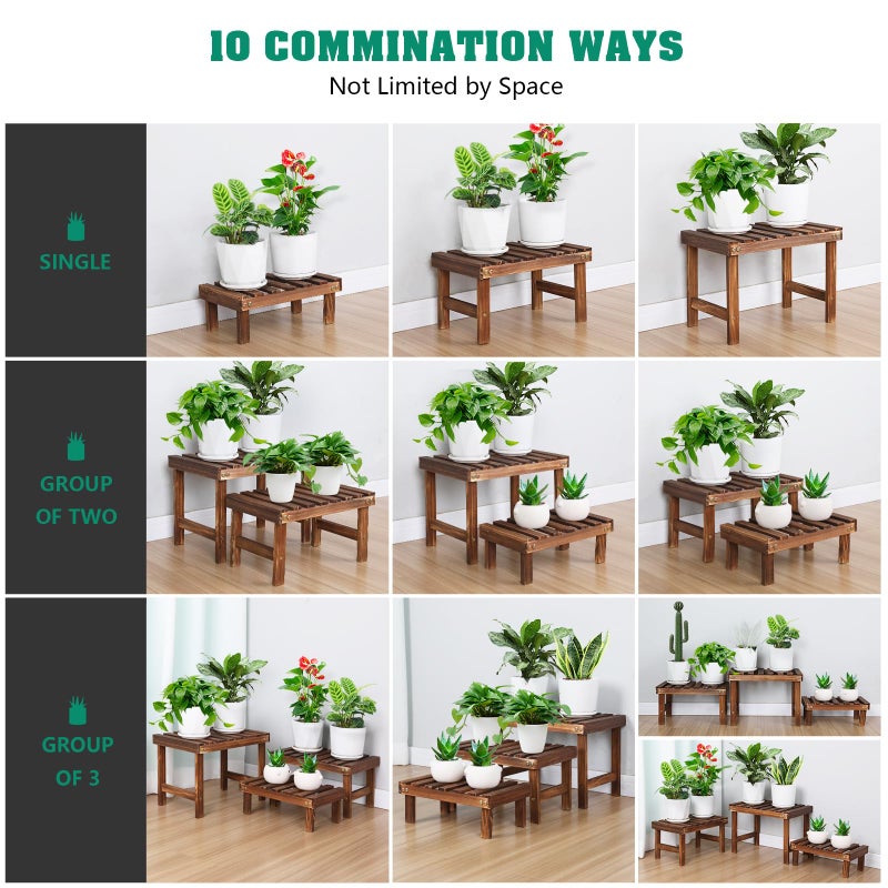 COOGOU 3 Tiered Small Plant Stands Shelf Indoor Outdoor,Wood Flower Pot Stand Holders Rack,Freestanding Corner Ladder Shelves for Plants Succulent Cactus,on Patio,Desktop,Window - Image 4