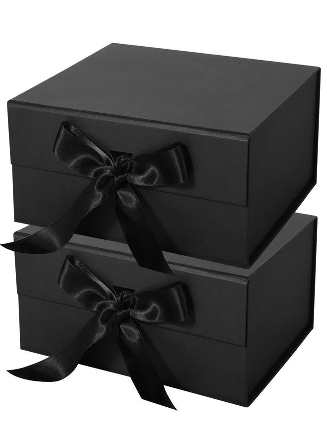 LFBOX Black Gift Box with Ribbon Magnetic Lids 10.2x9x3.74 in, Bridesmaid Groomsman Proposal Boxes, Wedding Graduation Storage Box 2 Pack - Image 1