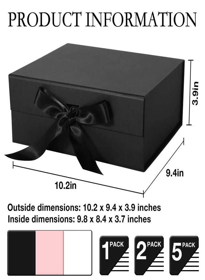 LFBOX Black Gift Box with Ribbon Magnetic Lids 10.2x9x3.74 in, Bridesmaid Groomsman Proposal Boxes, Wedding Graduation Storage Box 2 Pack - Image 2