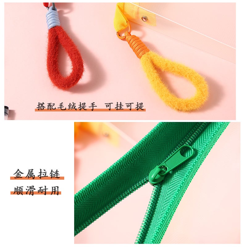 A4 Transparent Twill Zipper File Bag Large Capacity Portable Textbook Test Paper Sundries Storage Bag Color Zipper Bag - Image 4