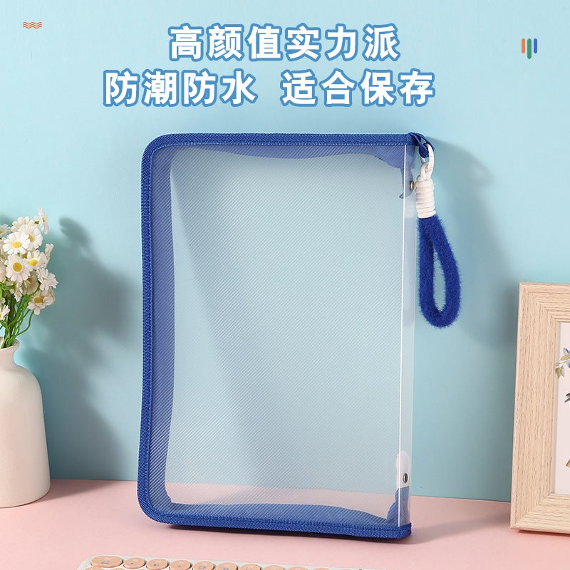 A4 Transparent Twill Zipper File Bag Large Capacity Portable Textbook Test Paper Sundries Storage Bag Color Zipper Bag - Image 3