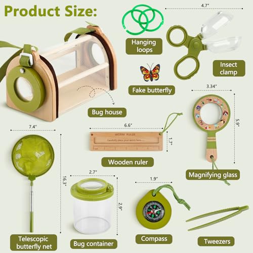 Plunack Wooden Bug Catcher Kit for Kids -11Pcs Bug Catching Kit Outdoor Explorer Kit with Carry Bag, Butterfly Net and Other Adventure Sets for Garden Backyard Camping, Gift for Toddlers Girls Boys 3-12 - Image 5