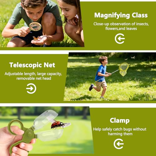 Plunack Wooden Bug Catcher Kit for Kids -11Pcs Bug Catching Kit Outdoor Explorer Kit with Carry Bag, Butterfly Net and Other Adventure Sets for Garden Backyard Camping, Gift for Toddlers Girls Boys 3-12 - Image 3