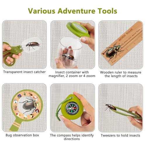 Plunack Wooden Bug Catcher Kit for Kids -11Pcs Bug Catching Kit Outdoor Explorer Kit with Carry Bag, Butterfly Net and Other Adventure Sets for Garden Backyard Camping, Gift for Toddlers Girls Boys 3-12 - Image 2