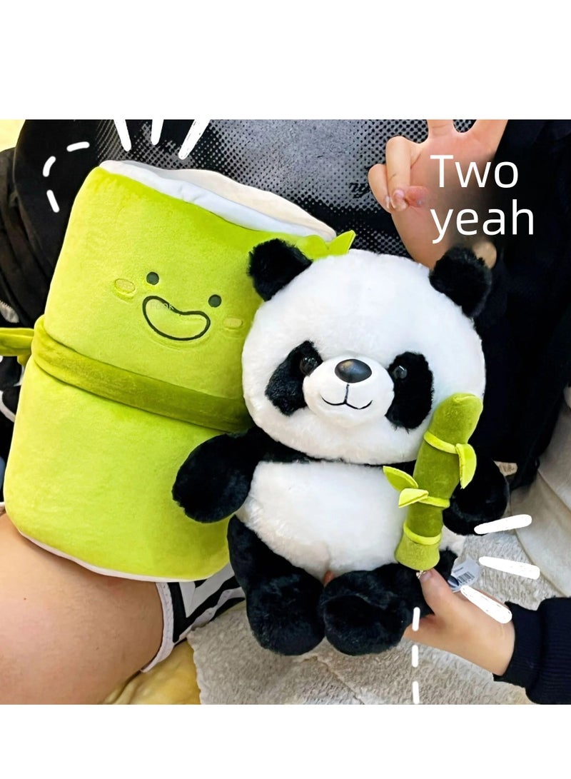 AROAQ Panda Stuffed Animals, 2 In 1 Bamboo Tube Panda Plush And Pillow, Panda Bear Plush Toys With Bamboo Stuffed Panda Plushies For Boys And Girls - Image 1