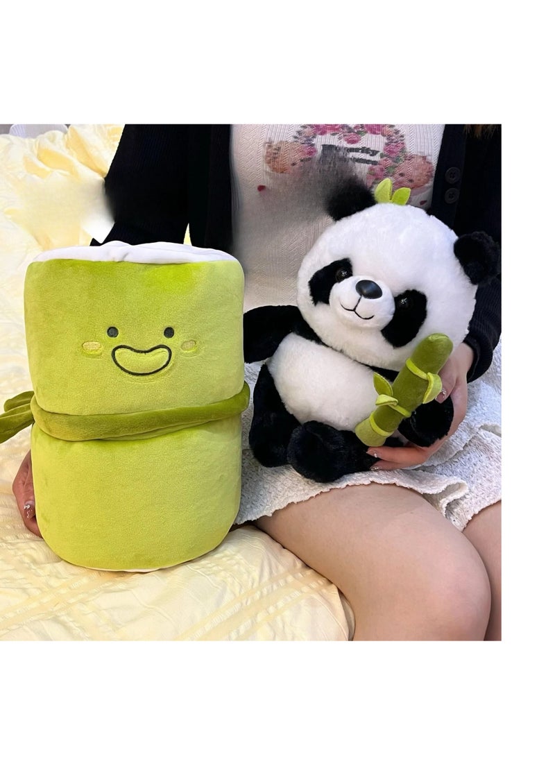 AROAQ Panda Stuffed Animals, 2 In 1 Bamboo Tube Panda Plush And Pillow, Panda Bear Plush Toys With Bamboo Stuffed Panda Plushies For Boys And Girls - Image 2
