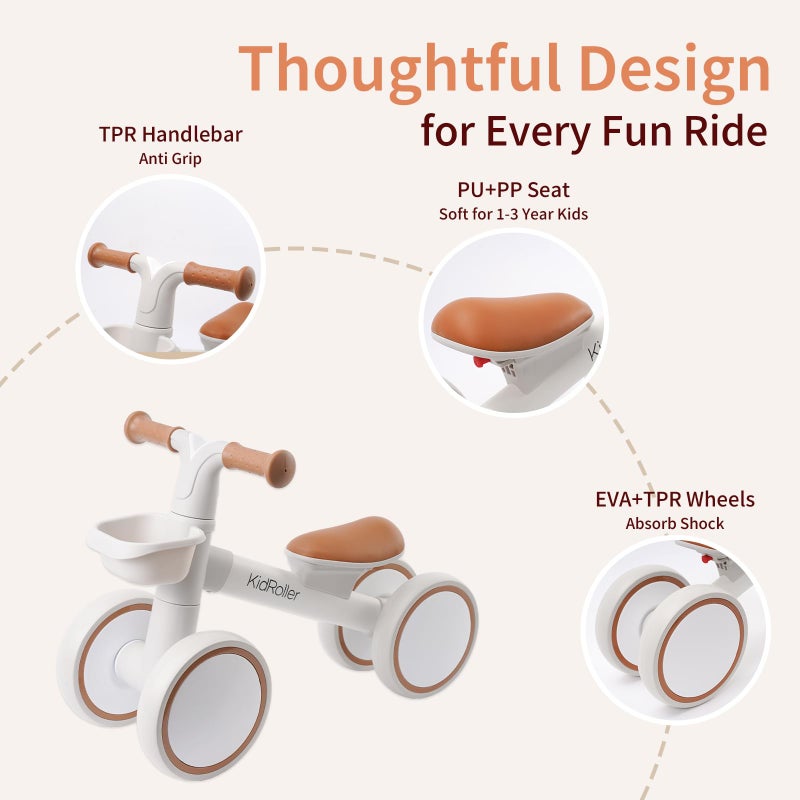 KidRoller Kid's Balance Bikes for 1 Year Old Boys and Girls, 12-24 Months Toddler Ride-on with Adjustable Seat and a Front Basket, First Birthday Gifts (White) - Image 3