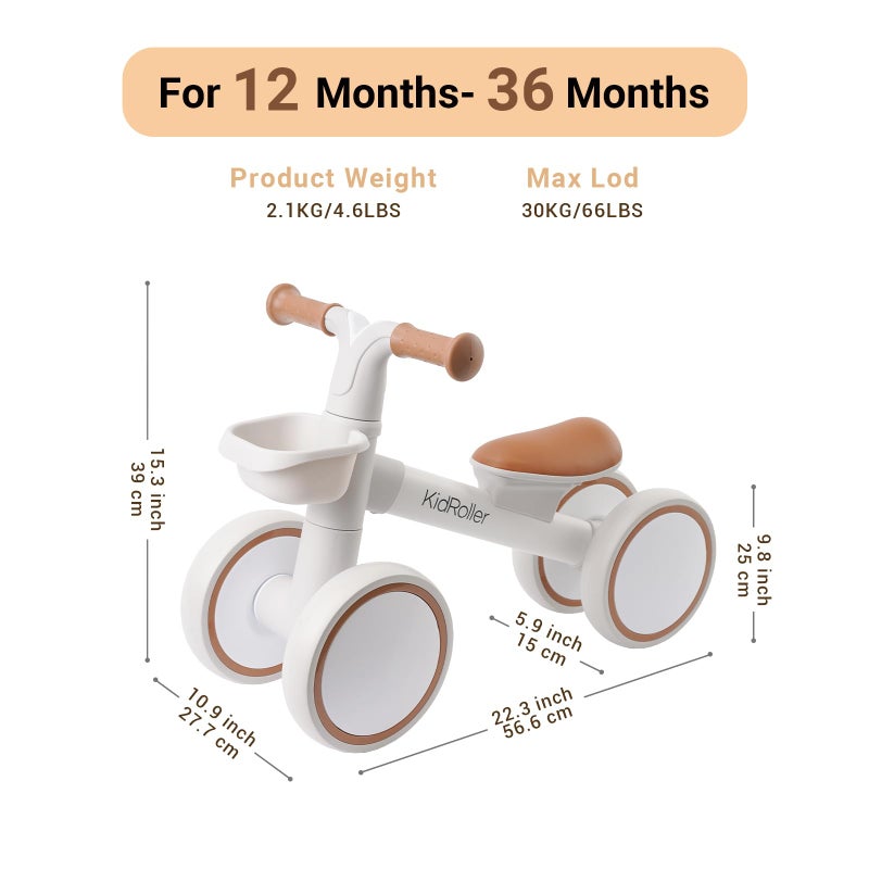 KidRoller Kid's Balance Bikes for 1 Year Old Boys and Girls, 12-24 Months Toddler Ride-on with Adjustable Seat and a Front Basket, First Birthday Gifts (White) - Image 2