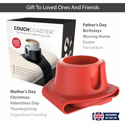 HIT PRODUCTS CouchCoaster® - Original & Patented Armrest Couch Cup Holder, Rosso Red - A Weighted, Silicone, Anti Slip Coaster Stops Spills On Your Sofa, Armchair Or Recliner & Keeps Drinks in Reach - Image 5