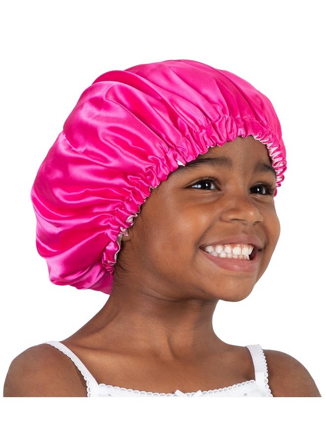 Olivia Sylx - Satin Bonnet & Toddler Silk Bonnet - Sleep Cap & Kids Bonnet For Girls, Hair Cover For Sleeping - Satin Sleep Cap, Adjustable (Hot Pink/Light Pink, 4-8 Year)  - Image 1