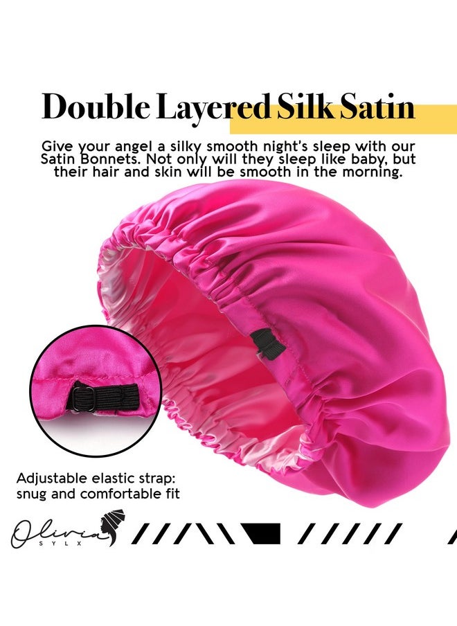 Olivia Sylx - Satin Bonnet & Toddler Silk Bonnet - Sleep Cap & Kids Bonnet For Girls, Hair Cover For Sleeping - Satin Sleep Cap, Adjustable (Hot Pink/Light Pink, 4-8 Year)  - Image 2