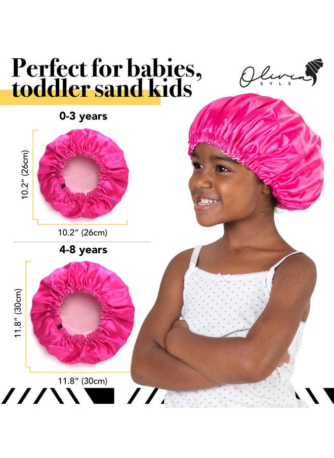 Olivia Sylx - Satin Bonnet & Toddler Silk Bonnet - Sleep Cap & Kids Bonnet For Girls, Hair Cover For Sleeping - Satin Sleep Cap, Adjustable (Hot Pink/Light Pink, 4-8 Year)  - Image 3