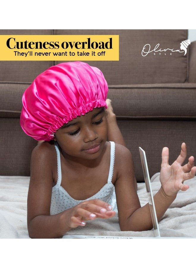 Olivia Sylx - Satin Bonnet & Toddler Silk Bonnet - Sleep Cap & Kids Bonnet For Girls, Hair Cover For Sleeping - Satin Sleep Cap, Adjustable (Hot Pink/Light Pink, 4-8 Year)  - Image 5