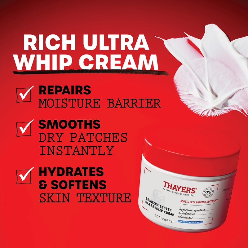 THAYERS Barrier Bestie Ultra Whip Face Cream, Moisturizer with Sugarcane Squalane and Ceramides, Skin Care for Dry to Very Dry Skin, 2.0 Oz - Image 2