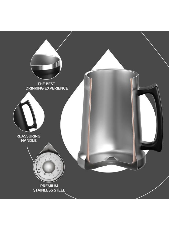 ideus Insulated Beer Stein, 24/32oz Stainless Steel Double Walled Beer Mug Giant Bar Drinkware Metal Beer Cup with Big Grip Handle (34oz (1,000ml), Black) - Image 3