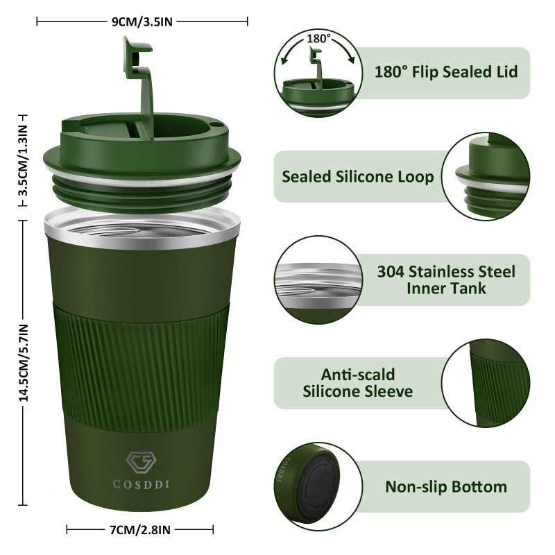 CS COSDDI 12 oz Stainless Steel Vacuum Insulated Tumbler - Coffee Travel Mug Spill Proof with Lid - Thermos Cup for Keep Hot/Ice Coffee Tea and Beer (3rd Green) - Image 2