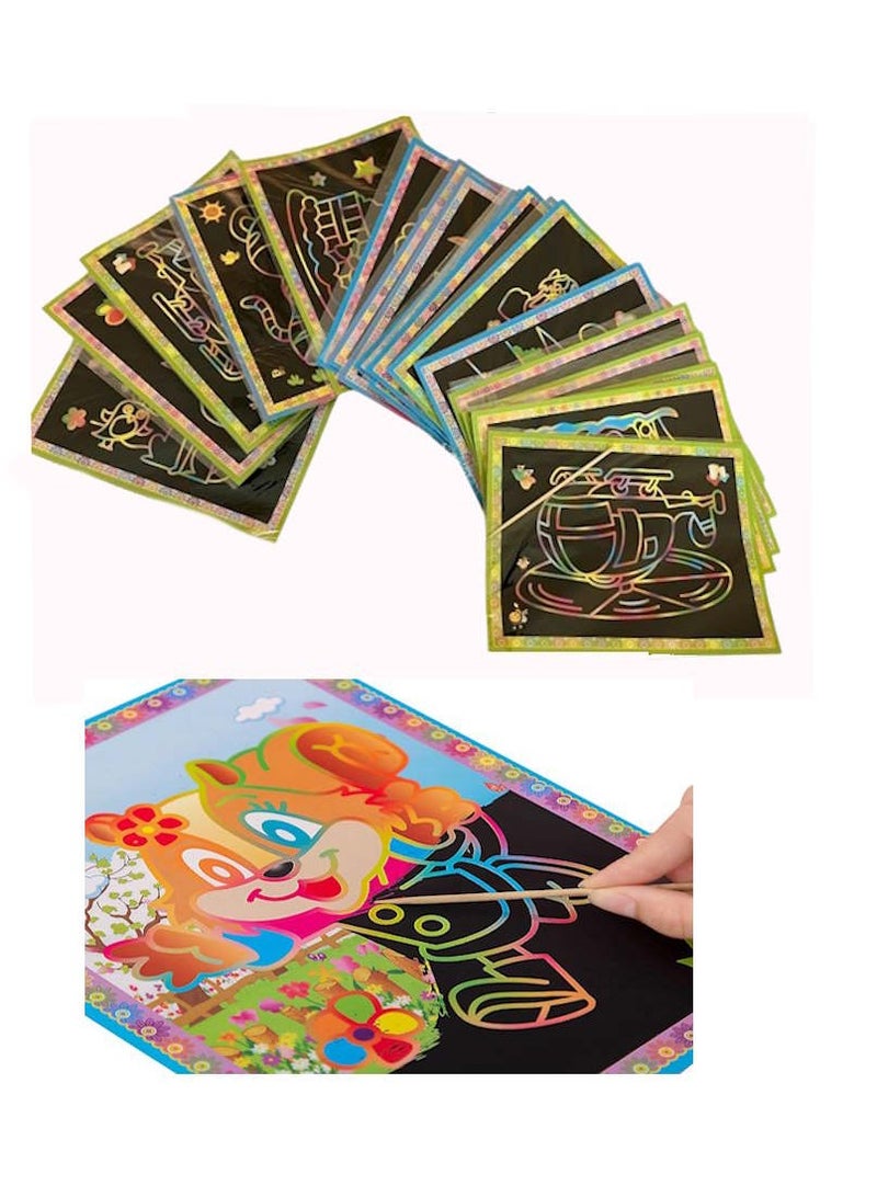 JOLLITY LLC Kids Rainbow Scratch Art Coloring Set Goodie Loot Bag Early Education Drawing Toys Cute Cartoon Learning Mosaic Stickers Children's Gifts 20 pcs - Image 1