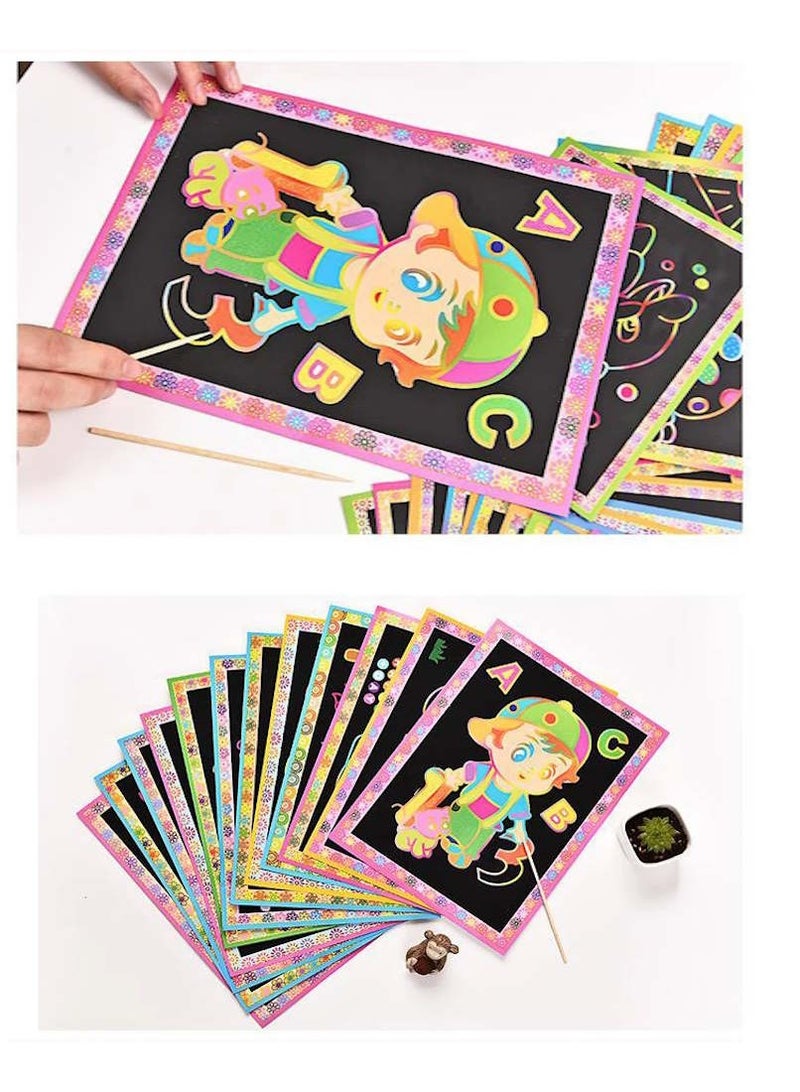 JOLLITY LLC Kids Rainbow Scratch Art Coloring Set Goodie Loot Bag Early Education Drawing Toys Cute Cartoon Learning Mosaic Stickers Children's Gifts 20 pcs - Image 3