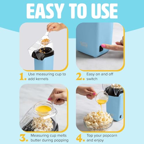 Tasty Hot Air Popcorn Popper, Healthy and Delicious Popcorn in Minutes, Fast and Easy-to-Use, Built-In Measuring Cup and Butter Warmer, 8 Cups, Blue - Image 3