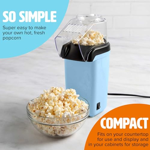 Tasty Hot Air Popcorn Popper, Healthy and Delicious Popcorn in Minutes, Fast and Easy-to-Use, Built-In Measuring Cup and Butter Warmer, 8 Cups, Blue - Image 2