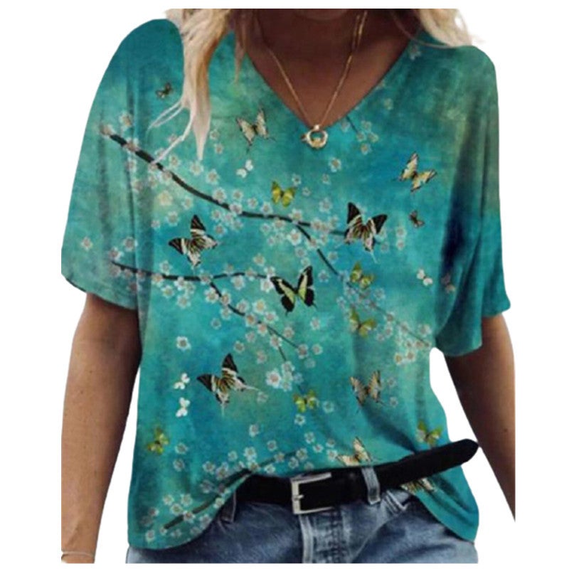 2021 European and American summer new national style map geometric print round neck casual simple short-sleeved t-shirt ols1114-6 L - Image 3