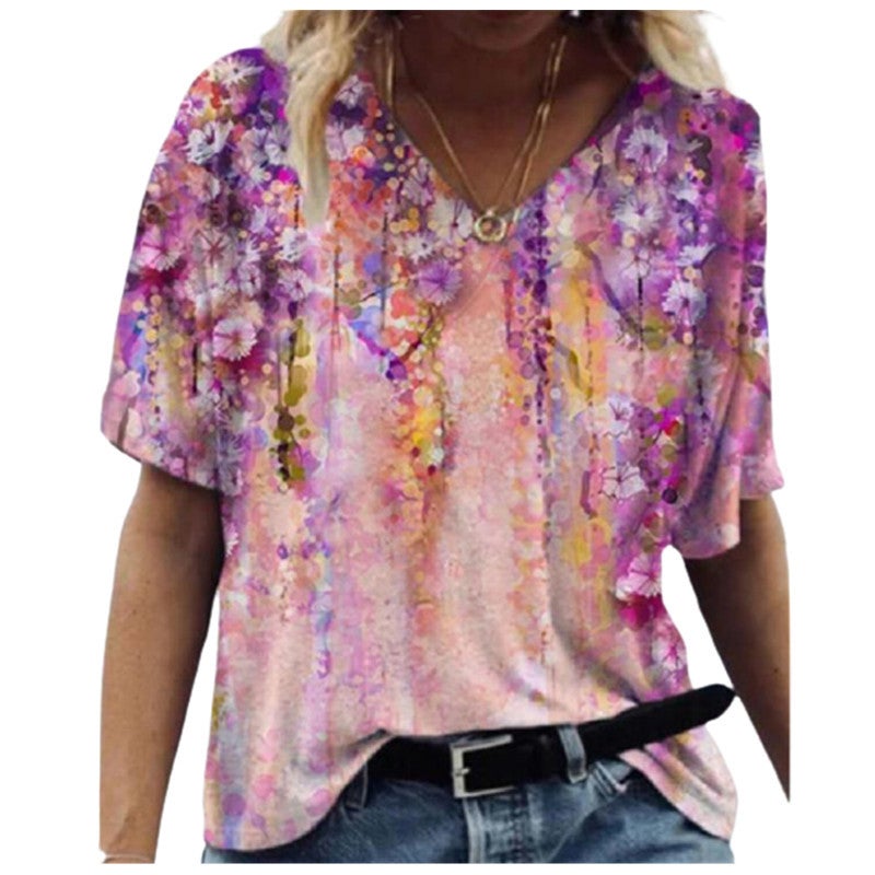 2021 European and American summer new national style map geometric print round neck casual simple short-sleeved t-shirt ols1114-6 L - Image 5