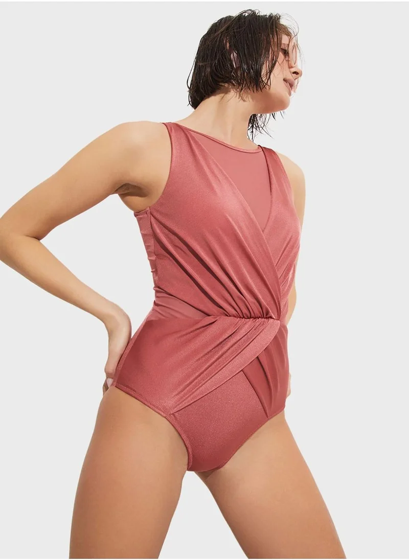 JUNE Mesh Front Twist Swimsuit