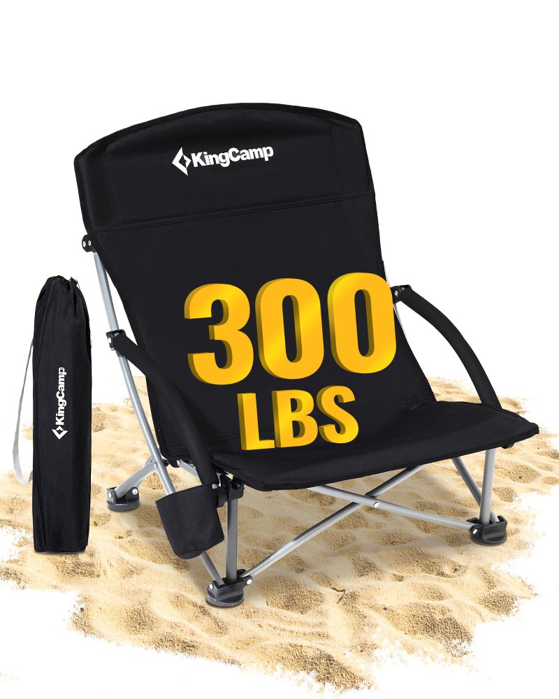 KingCamp Low Beach Chair, Folding Portable Chairs for Adults Lightweight Extra Wide Ergonomic Seat 300lbs Heavy Duty Oversized Backpack Gear with Carry Bag for Outdoor Lawn Camping Picnic - Image 1