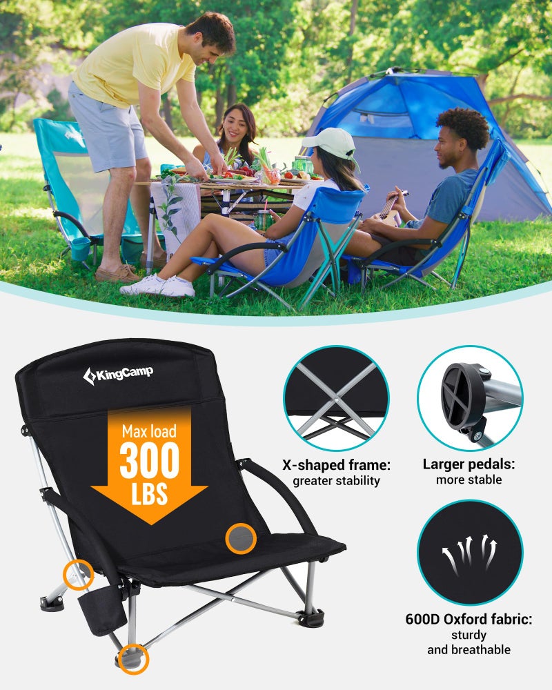 KingCamp Low Beach Chair, Folding Portable Chairs for Adults Lightweight Extra Wide Ergonomic Seat 300lbs Heavy Duty Oversized Backpack Gear with Carry Bag for Outdoor Lawn Camping Picnic - Image 5
