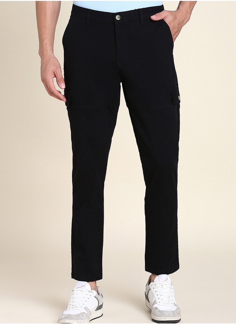 Dennis Lingo Black Casual Trousers for Men - Slim Fit, Cotton Lycra  - Image 1