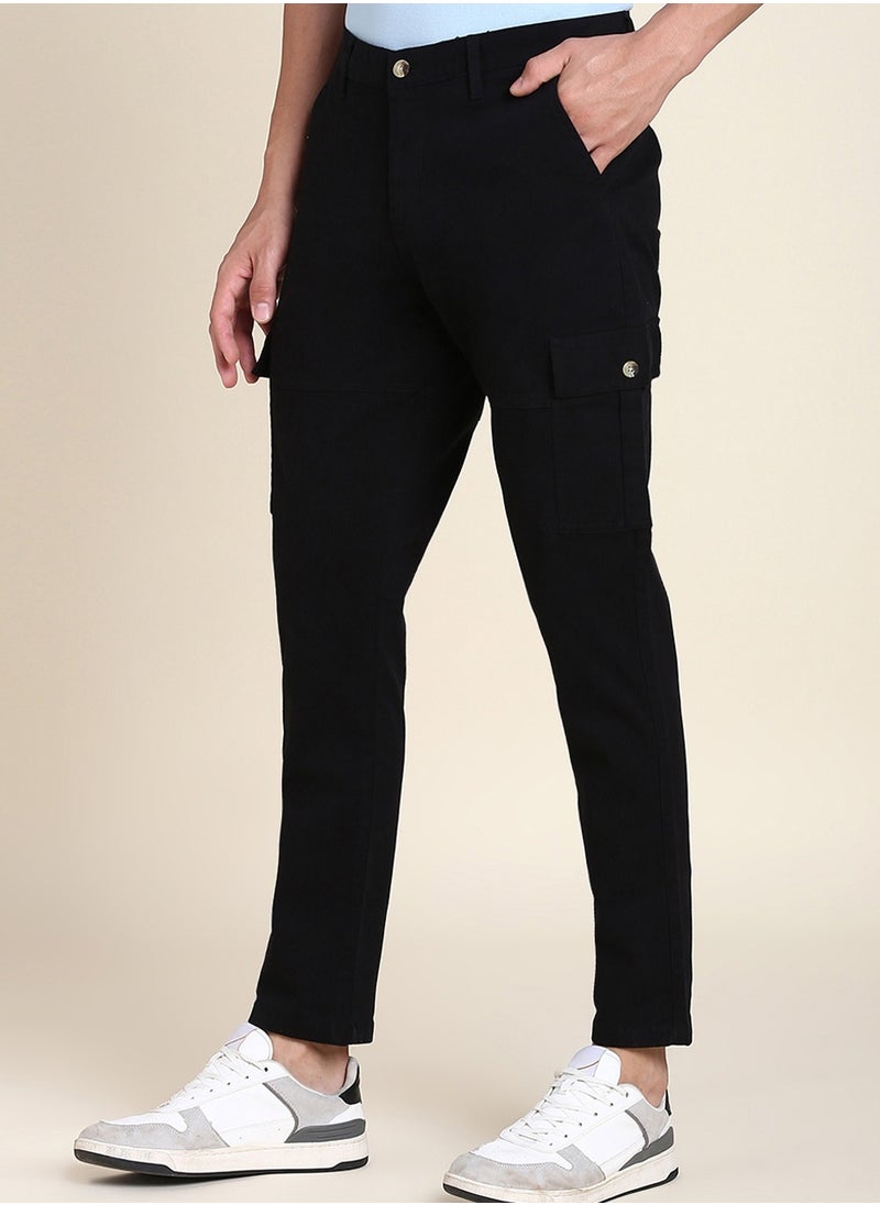 Dennis Lingo Black Casual Trousers for Men - Slim Fit, Cotton Lycra  - Image 2