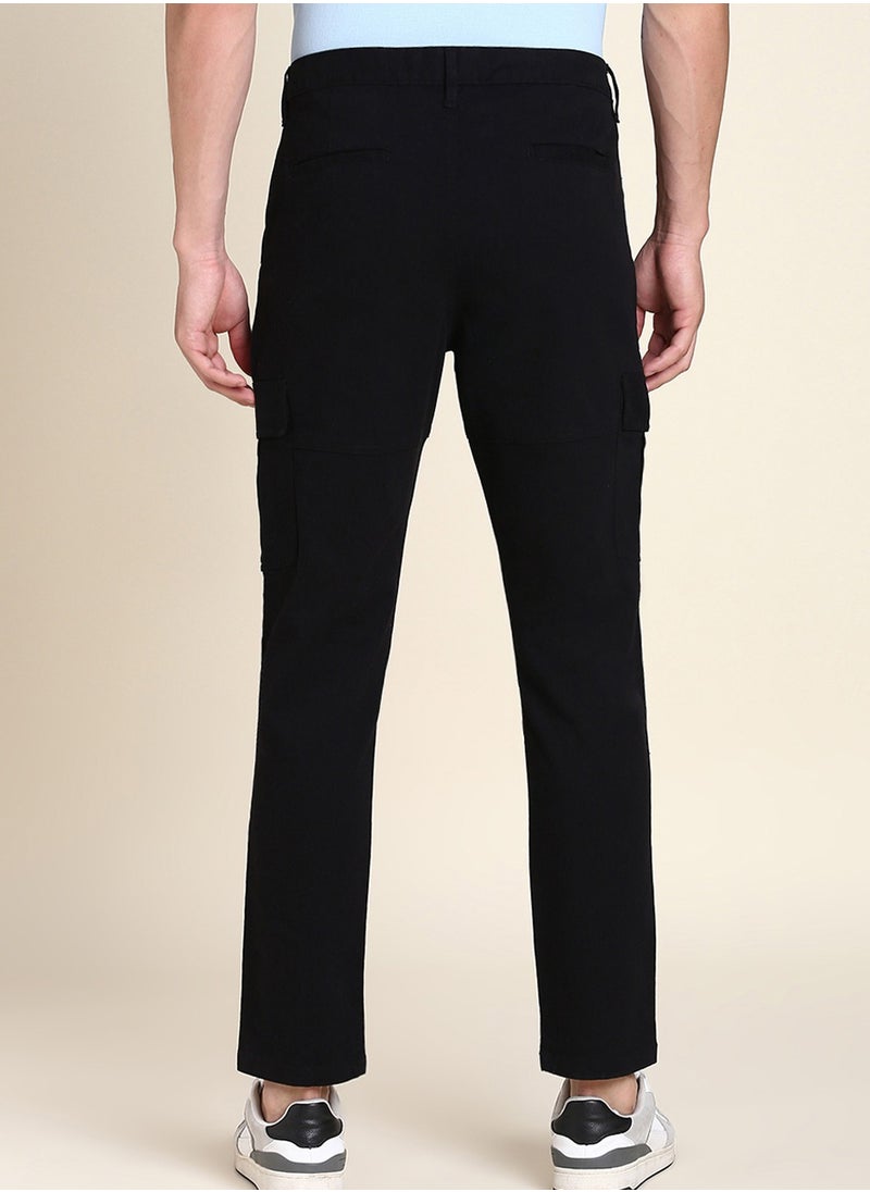 Dennis Lingo Black Casual Trousers for Men - Slim Fit, Cotton Lycra  - Image 3