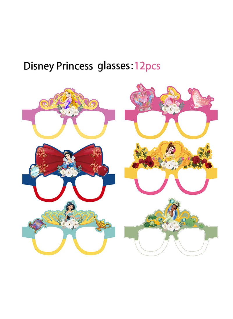 12pcs disney princess theme party decorations glasses paper tableware kids birthday party paper eye mask set kids cosplay eye patches shooting props kids paper masks hot Hallwoon party masks party prop