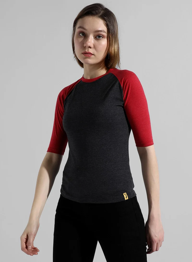 Campus Sutra Women's Red Colourblocked Regular Fit Top