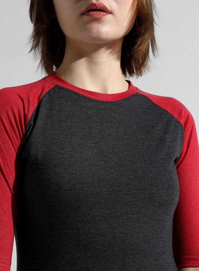 Campus Sutra Women's Red Colourblocked Regular Fit Top
