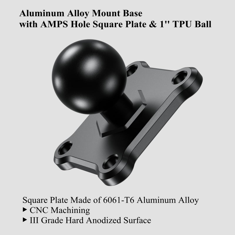 BRCOVAN 1'' Ball Mount Base with Aluminum Alloy 4-Hole AMPS Square Plate Compatible with RAM Mounts B Size 1 Inch Ball Double Socket Arm - Image 2