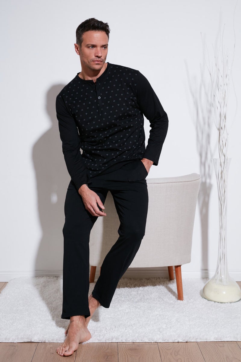 Buratti Cotton Regular Fit Long Sleeve Men's Pajama Set with Elastic Waist 6572008  - Image 1
